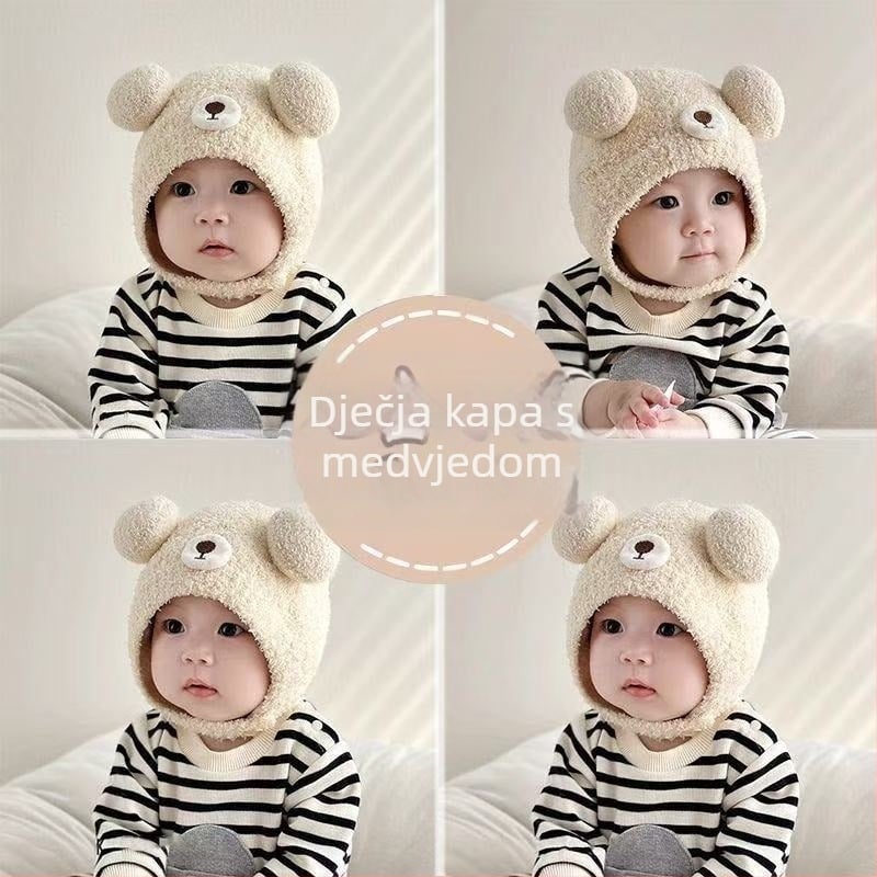 Dječja zimska pletena kapa s zaštitom za uši, topla, za dob 0–12 mjeseci, kupolasti oblik