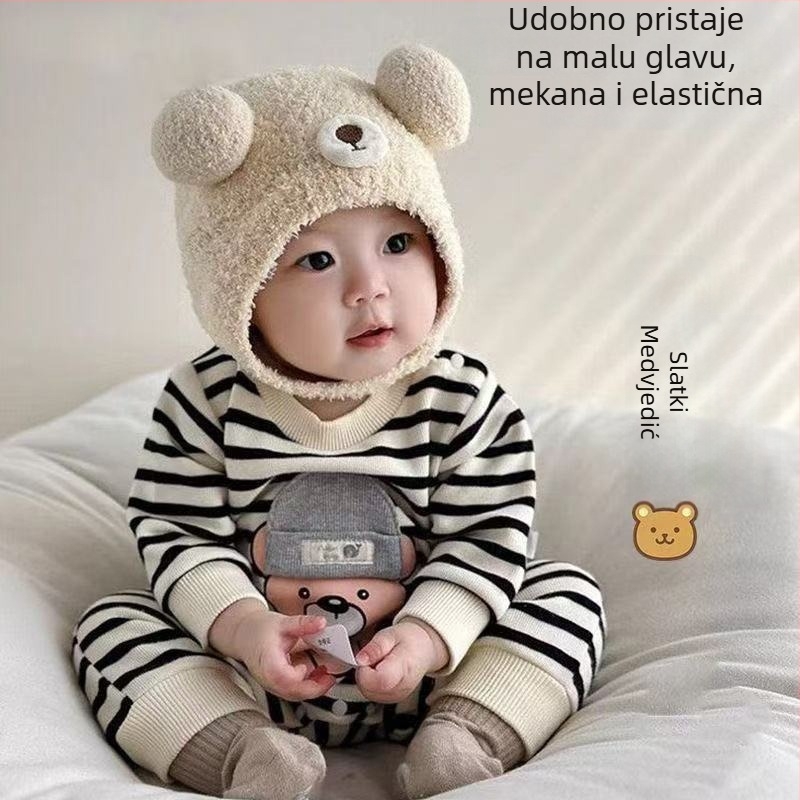 Dječja zimska pletena kapa s zaštitom za uši, topla, za dob 0–12 mjeseci, kupolasti oblik