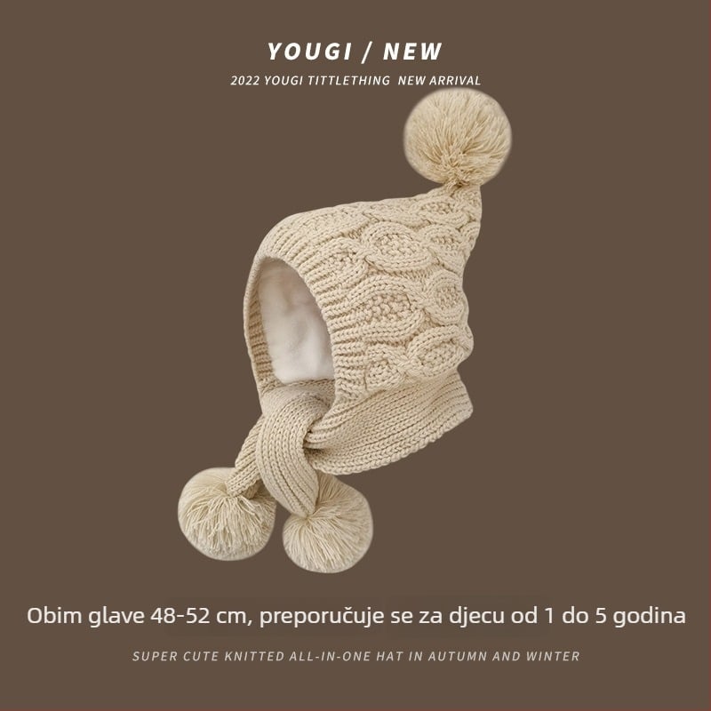 Korejskog stila pletena kapa s flis podstavom za zaštitu uha, zimska, unisex, za djecu od 6 mjeseci do 6 godina, poliester