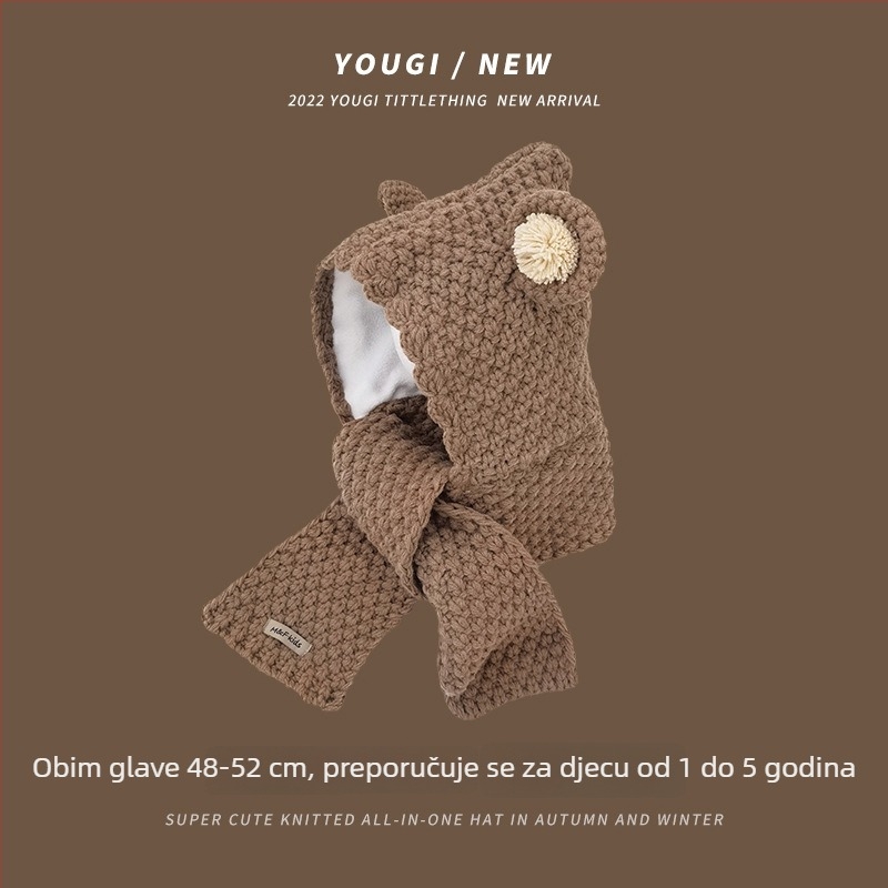 Korejskog stila pletena kapa s flis podstavom za zaštitu uha, zimska, unisex, za djecu od 6 mjeseci do 6 godina, poliester