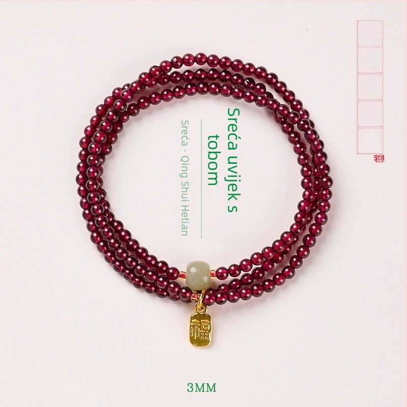 Narukvica od prirodnog granata i Hetianskog nefrita, ručna izrada, kineski stil, geometrijski oblik