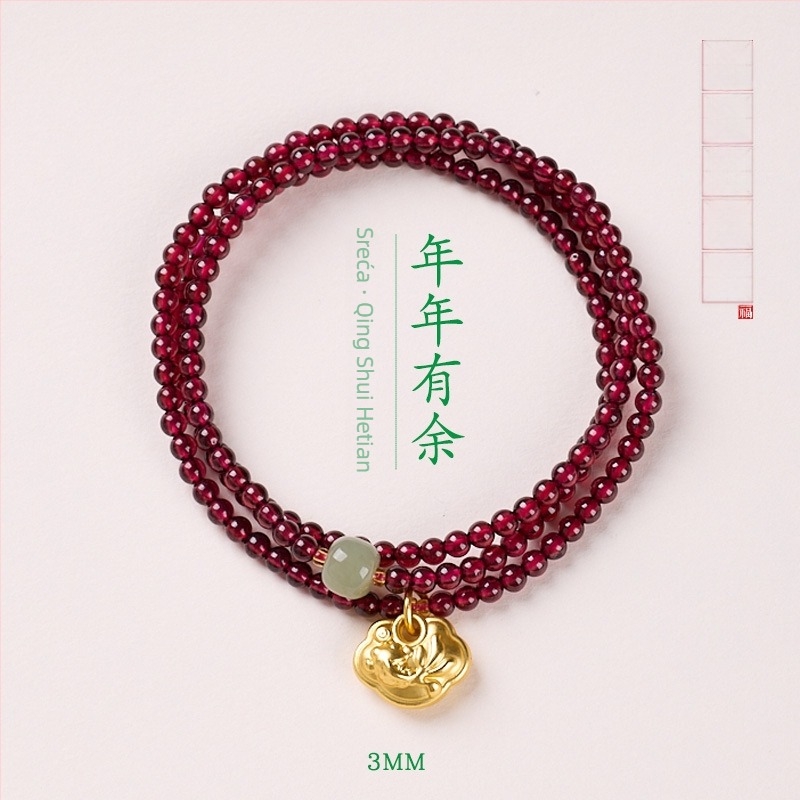 Narukvica od prirodnog granata i Hetianskog nefrita, ručna izrada, kineski stil, geometrijski oblik