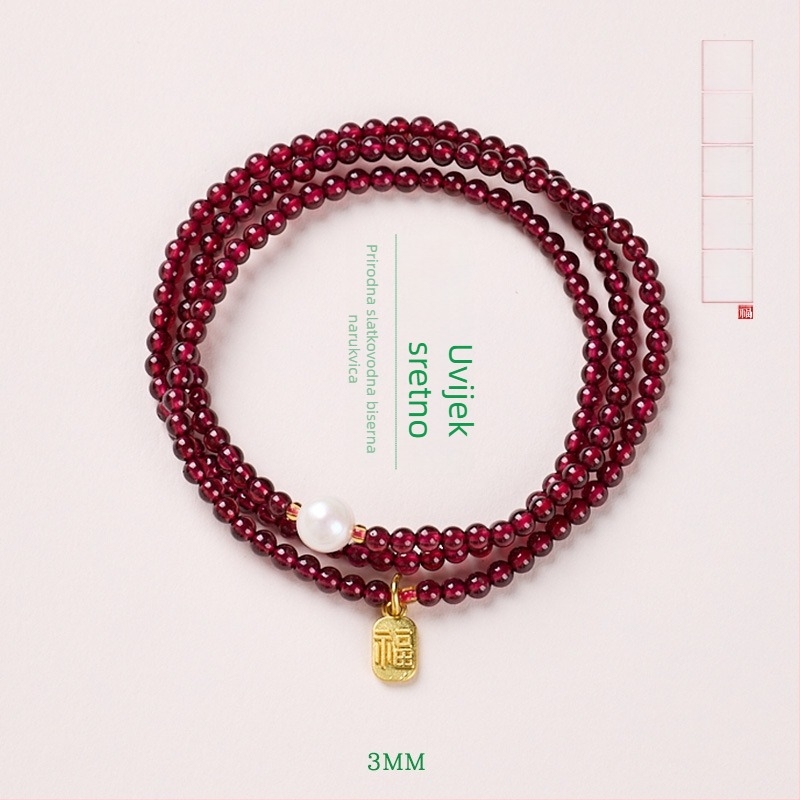 Narukvica od prirodnog granata i Hetianskog nefrita, ručna izrada, kineski stil, geometrijski oblik