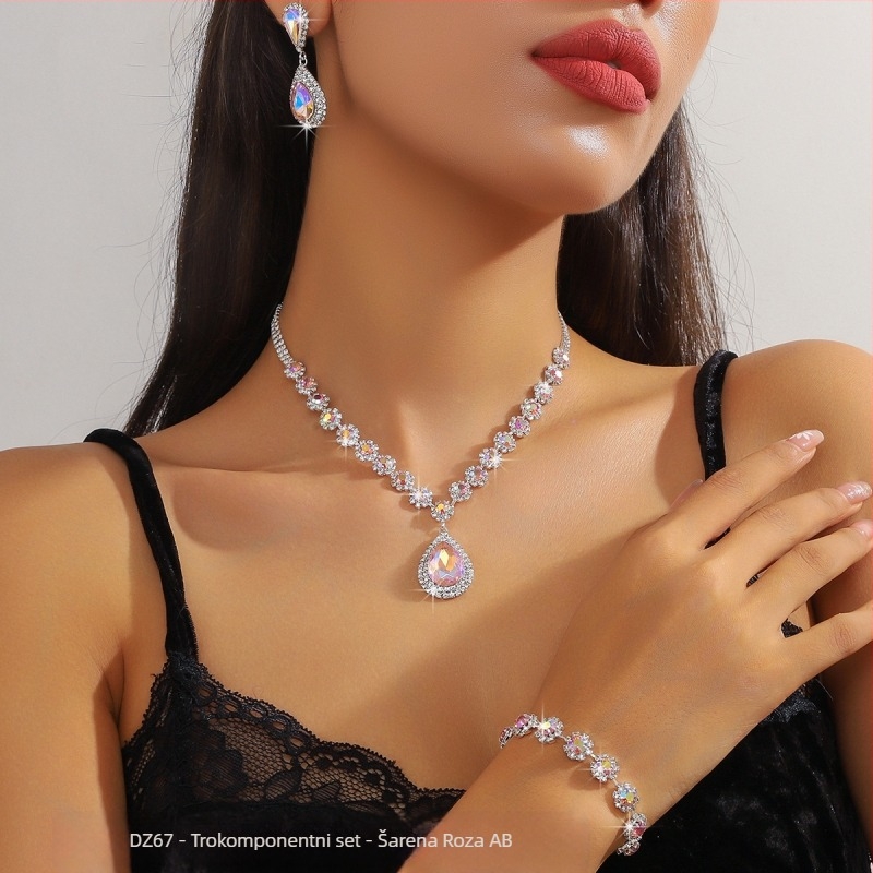 Set nakita: ogrlica, naušnice i narukvica – rhinestones; elektroplatirani završetak; lanac u obliku figure; privjesak od umjetnog kristala; uzorci: srce, kapljica, zvon