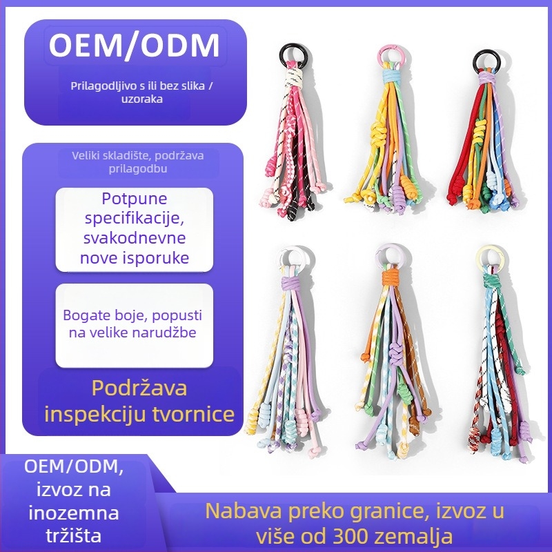 Modni ručno izrađeni privjesak za ključeve s uzlom, pleteni poliester šnurom; dodatak za torbu s motivom biljaka, personalizirani dar