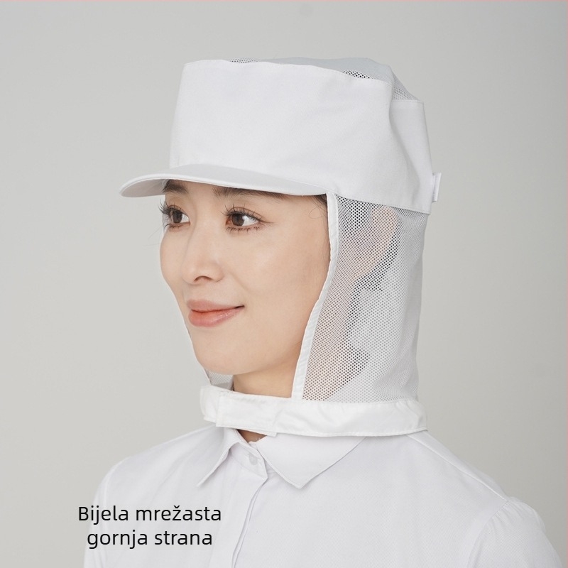Ženska prozračna pamuk higijenska kapa za prehrambenu radionicu, s izšivenim logom, korejski stil, plosati vrh, kratka kruna