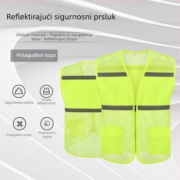 Reflektirajuća sigurnosna vest za volontere, uski kroj, 100% poliester, prugasti uzorak, skidiva kapuljača
