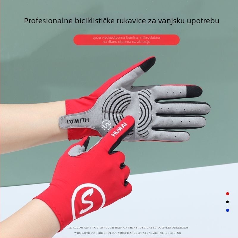 Rukavice za biciklizam s punim prstima, protuklizne, prozračne, kompatibilne s dodirnim zaslonom, tanke za proljeće/jesen, zaštita od sunca za planinski biciklizam i fitness