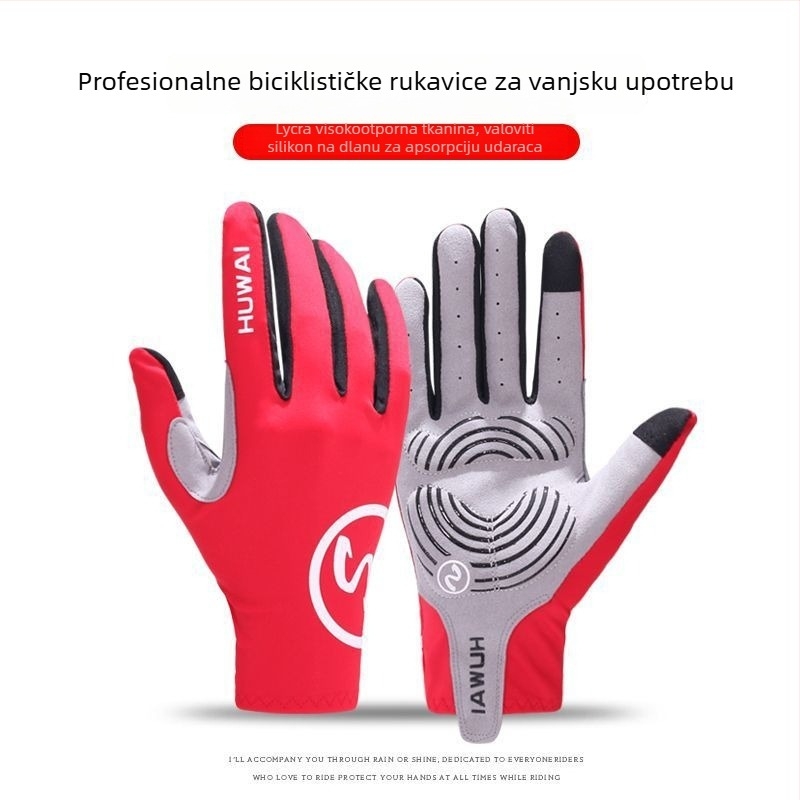 Rukavice za biciklizam s punim prstima, protuklizne, prozračne, kompatibilne s dodirnim zaslonom, tanke za proljeće/jesen, zaštita od sunca za planinski biciklizam i fitness