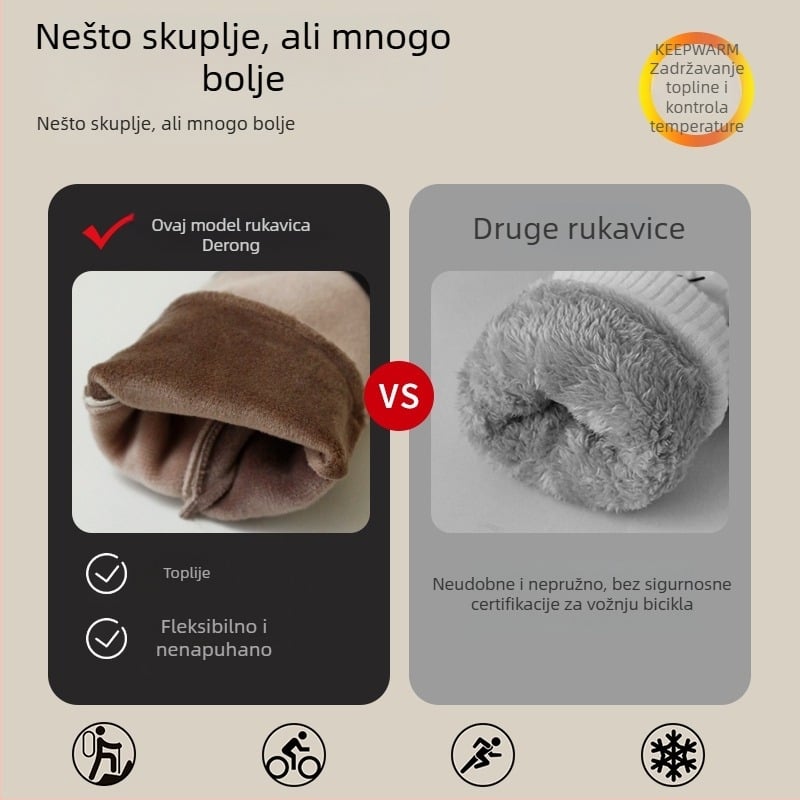 Rukavice za biciklizam s prstima — unisex, tople, baršunasta tekstura, viskozni vlakno, za zimu, proljeće i jesen