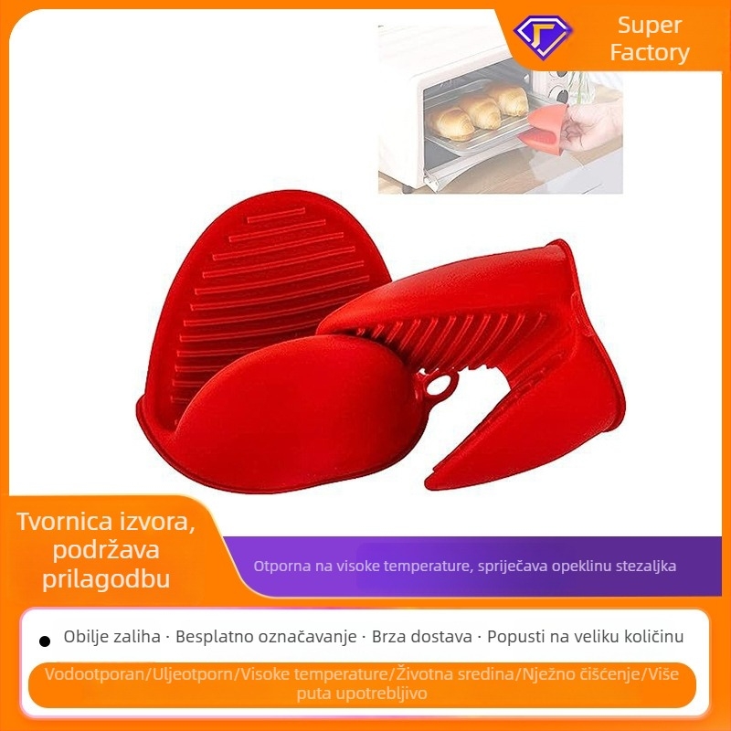 Silikonski kuhinjski set: rukavica za izolaciju topline i klips za sigurno držanje u mikrovalnoj i pećnici; duljina rukavice 8,5 cm; moderni minimalistički stil; mogućnost prilagodbe