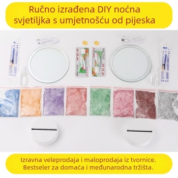 Noćna svjetiljka s pijeskom — DIY paket od stakla, polu-ručna izrada, polirana površina, abstraktan moderni dekor za dnevni boravak