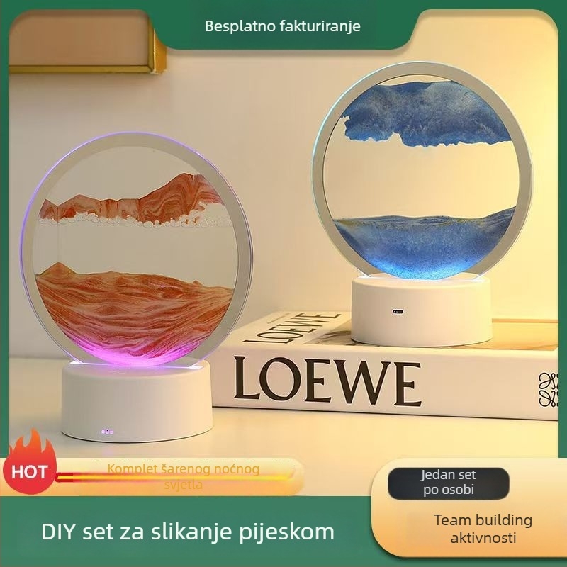 Noćna svjetiljka s pijeskom — DIY paket od stakla, polu-ručna izrada, polirana površina, abstraktan moderni dekor za dnevni boravak