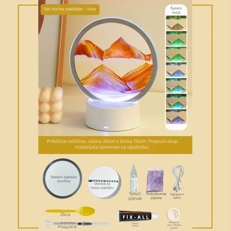 Noćna svjetiljka s pijeskom — DIY paket od stakla, polu-ručna izrada, polirana površina, abstraktan moderni dekor za dnevni boravak