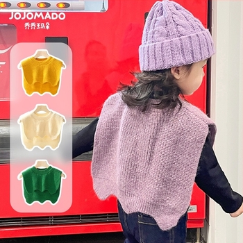 Dječji vuneni pleteni šal – korejski stil vanjega odjevnog komada, lažni ovratnik, Jojo Mado; (Materijal: Vuna • Sezona: Zima, Proljeće, Jesen • Prilagodba: Da)