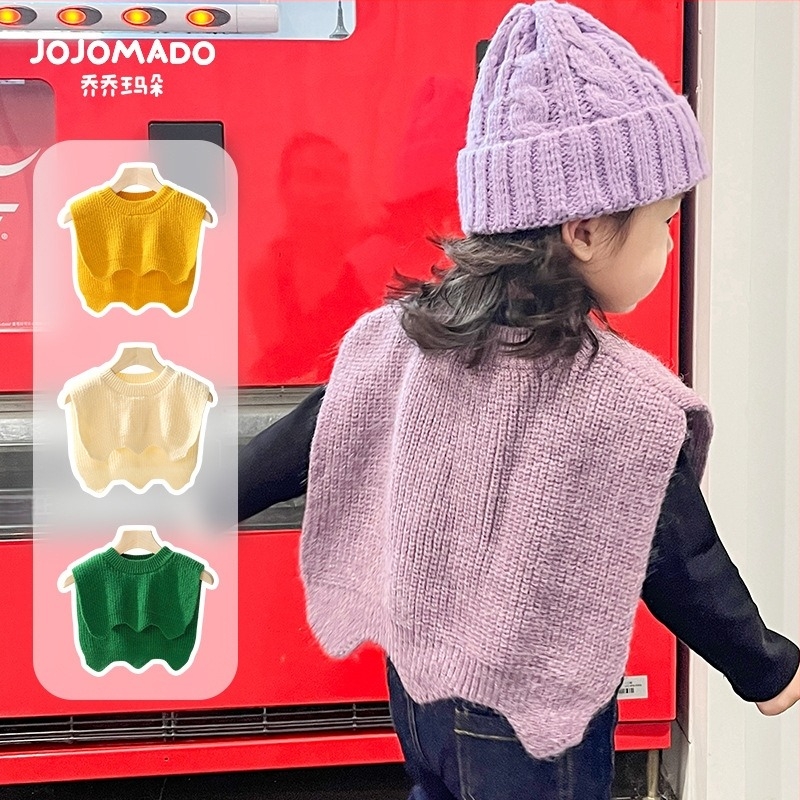 Dječji vuneni pleteni šal – korejski stil vanjega odjevnog komada, lažni ovratnik, Jojo Mado; (Materijal: Vuna • Sezona: Zima, Proljeće, Jesen • Prilagodba: Da)