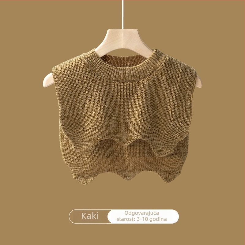 Dječji vuneni pleteni šal – korejski stil vanjega odjevnog komada, lažni ovratnik, Jojo Mado; (Materijal: Vuna • Sezona: Zima, Proljeće, Jesen • Prilagodba: Da)