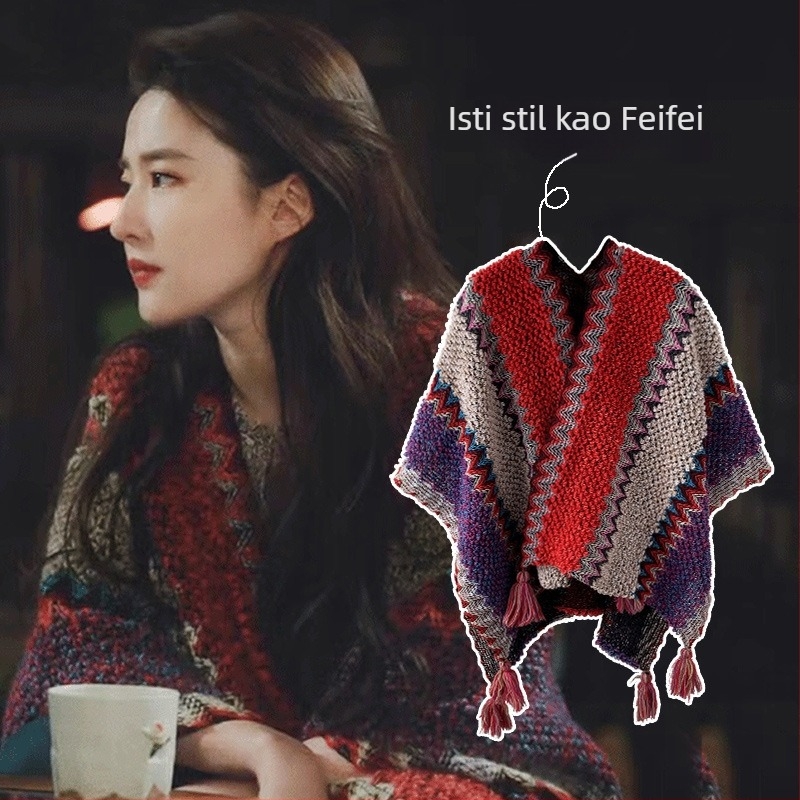 Putni šal za žene, etnički pleteni ogrtač-šal, vunen, warp knitting, topao, razni uzorci, japansko-korejski sladak stil, Sezone: ljeto, zima, proljeće, jesen