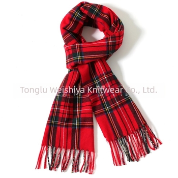 Šal kariran, topao, za sve sezone, poliester tkanina, srednja dužina, svestran dizajn (weft knitting; warp-knitted finish; 100% polyester)