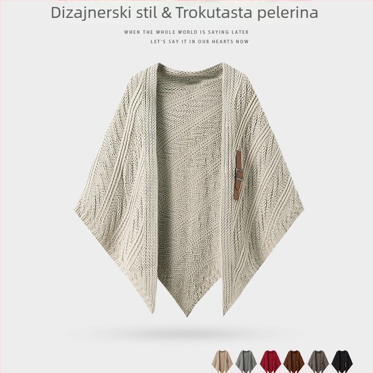 Pletena ogrtač-šal s kapuljačom za žene, poliester, warp pletenje, lagano i toplo za proljeće, ljeto i zimu