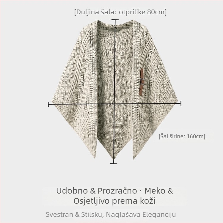 Pletena ogrtač-šal s kapuljačom za žene, poliester, warp pletenje, lagano i toplo za proljeće, ljeto i zimu