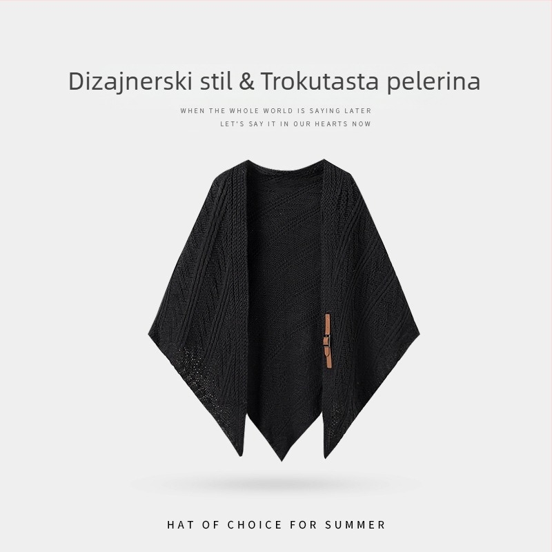 Pletena ogrtač-šal s kapuljačom za žene, poliester, warp pletenje, lagano i toplo za proljeće, ljeto i zimu