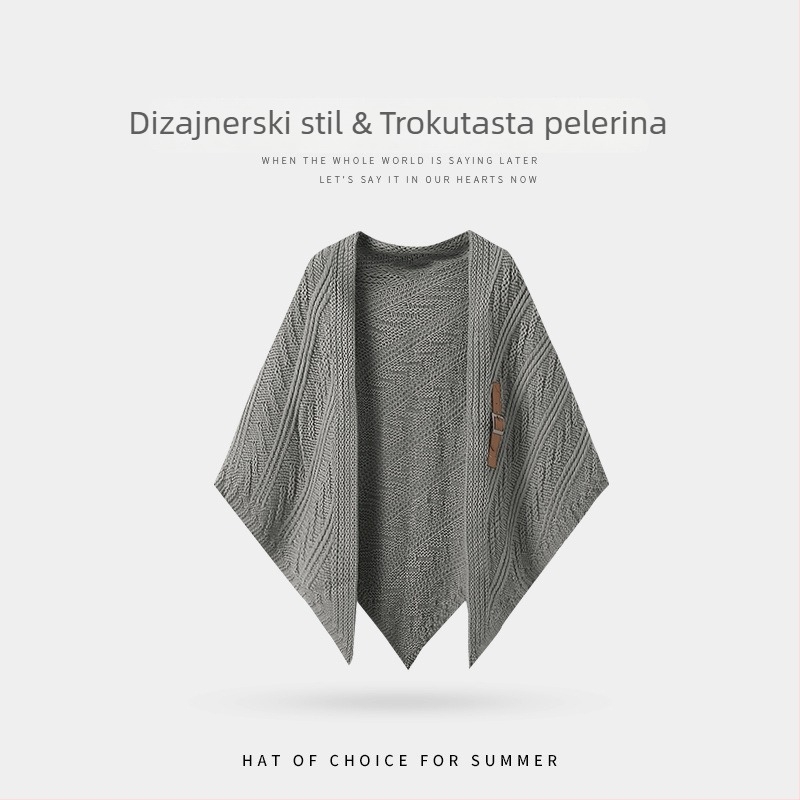 Pletena ogrtač-šal s kapuljačom za žene, poliester, warp pletenje, lagano i toplo za proljeće, ljeto i zimu