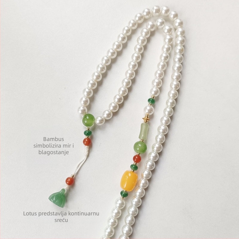 Ogrlica s umjetnim perlama, duga perlana ogrlica za žene, srednjovjekovni retro stil, materijal: umjetne perle, obujam 81 cm i više, težina 120 g