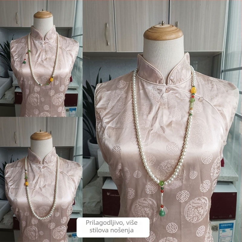 Ogrlica s umjetnim perlama, duga perlana ogrlica za žene, srednjovjekovni retro stil, materijal: umjetne perle, obujam 81 cm i više, težina 120 g