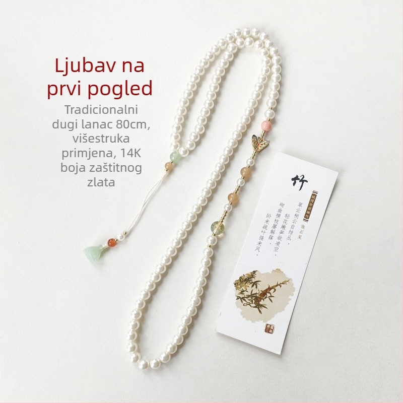 Ogrlica s umjetnim perlama, duga perlana ogrlica za žene, srednjovjekovni retro stil, materijal: umjetne perle, obujam 81 cm i više, težina 120 g