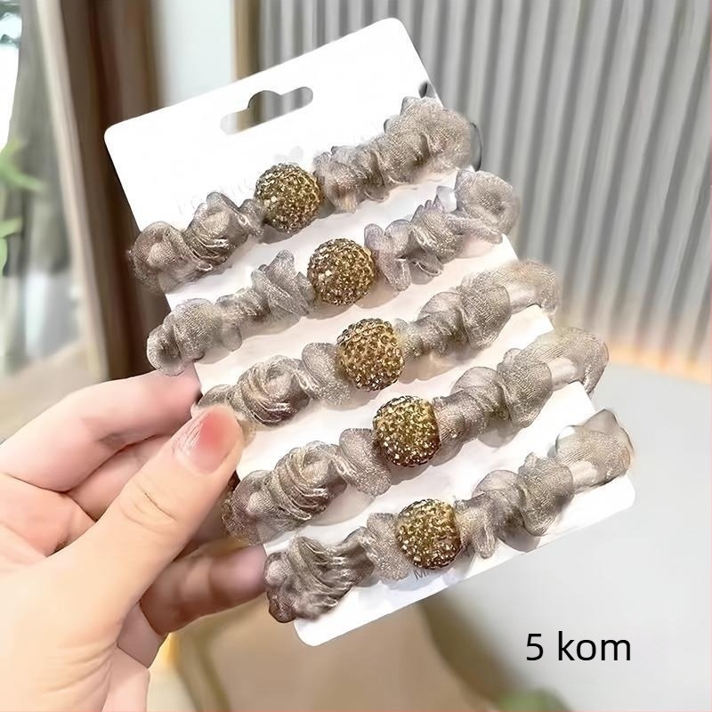 Gumica za kosu s imitacijskim perlama, organza i kristali, mrežasti plisirani dizajn, ručna izrada, visoka elastičnost