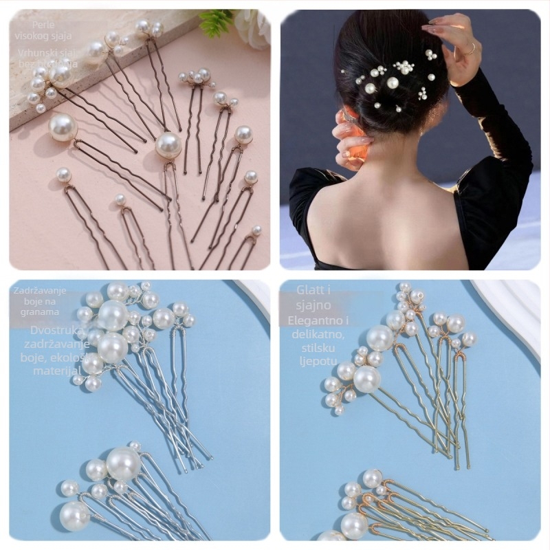 Perlne U-oblike ukosnice za kosu, set od 12 kom, svakodnevne pletene frizure, modni dodaci za kosu; Materijal: perla; Oblik: U-oblik; Stil: Moda; Pakiranje: Individualno zapakirano