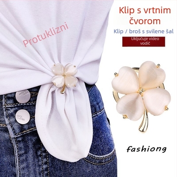 Bakrena broš za šal – minimalistički stil, višefunkcionalna, za svilene šale – proljeće 2025