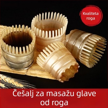 Šampon češalj od roga — poliran, okruglog oblika, etnički/unisex stil