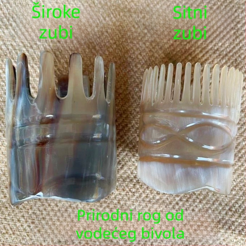 Šampon češalj od roga — poliran, okruglog oblika, etnički/unisex stil