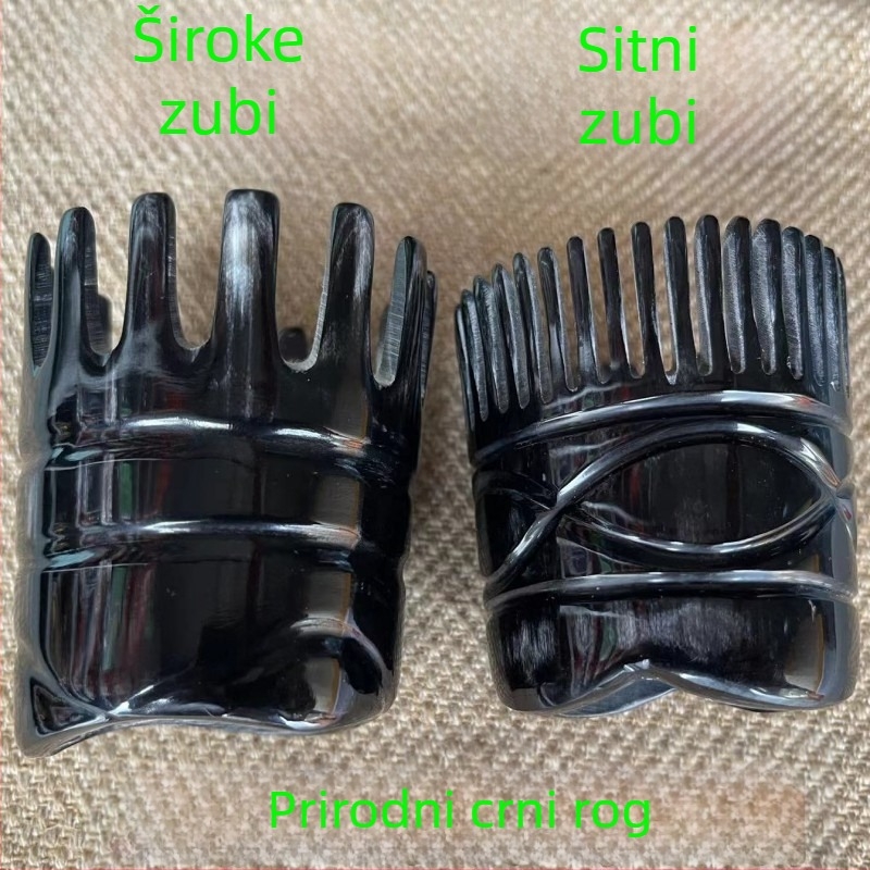 Šampon češalj od roga — poliran, okruglog oblika, etnički/unisex stil