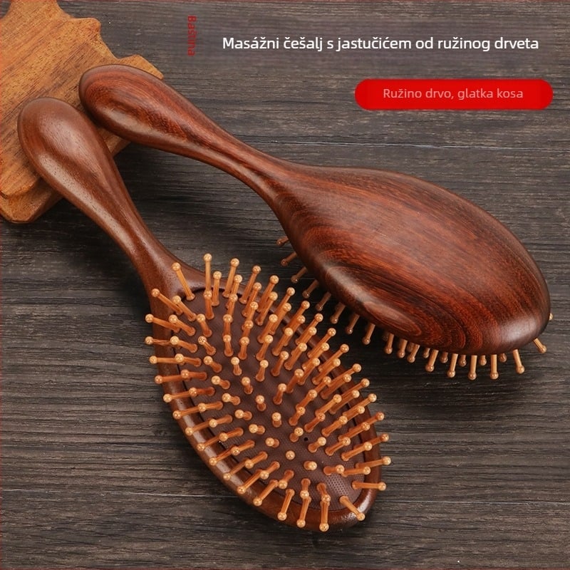 Drveni češalj od sandalovog drveta s zračnim jastučićem za masiranje meridijana, gravirano logo, poklon kutija