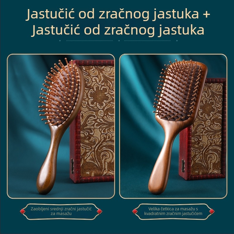 Drveni češalj od sandalovog drveta s zračnim jastučićem za masiranje meridijana, gravirano logo, poklon kutija