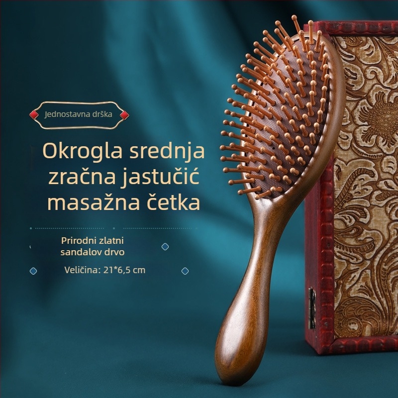 Drveni češalj od sandalovog drveta s zračnim jastučićem za masiranje meridijana, gravirano logo, poklon kutija