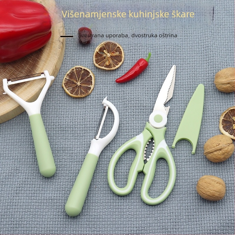 Set od tri kuhinjske škare — nehrđajući čelik, višestruke namjene, prijenosno za dom i vanjsku upotrebu