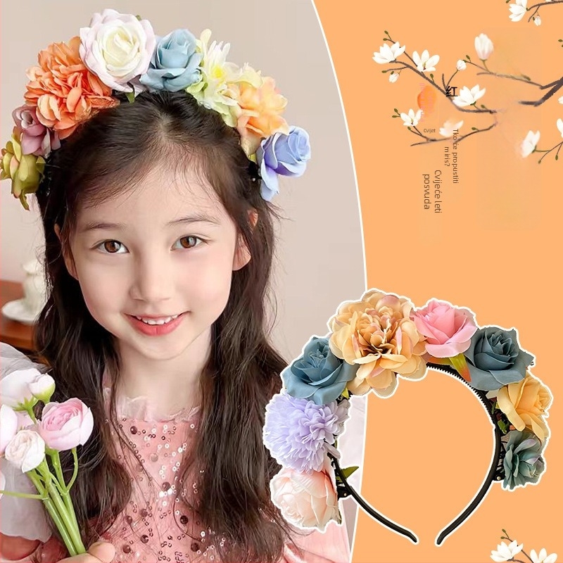 Dječji cvjetni hairband - uzorak ruža, materijal plastika/smola, stil: djeca, slaganje, Seiko prerada, ljeto 2024