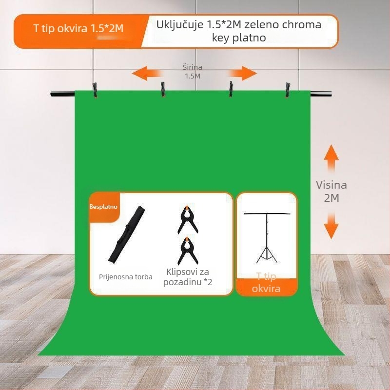 Chromakey platno za pozadinu s prijenosnim stalkom, ojačana konstrukcija