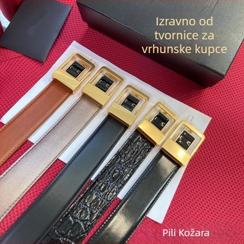 Ženski kožni pojas od prave kože, koža prvog sloja teleća, bakrena kopča, glatko zaključavanje, svestran stil, elektroplatirani završetak