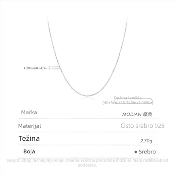 Ogrlica od 925 srebra, bez privjeska, lanac zmijskog tipa, geometrijski oblik, INS stil