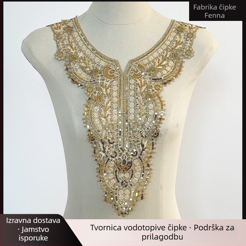 Šareni cvijet na ovratniku s pailletem i vodotopljivom čipkom – Materijal: poliester; Vodotopljiva čipka; Pogodno za donje rublje, pidžame, žensku odjeću, dodatke za glavu, kućne tekstile