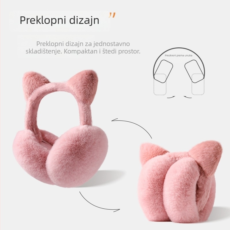 Ženske plišane fülvédice s mačjim ušima, sklopne, održavaju toplinu zimi