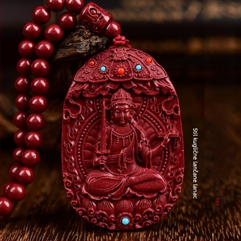 Ogrlica s pandantom Amitabha Buda od cinnabara, zaštitnik Tigrove godine, srednjovjekovni stil, proljeće 2024