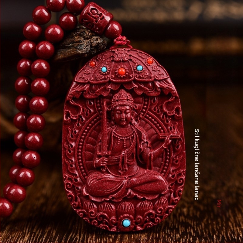 Ogrlica s pandantom Amitabha Buda od cinnabara, zaštitnik Tigrove godine, srednjovjekovni stil, proljeće 2024