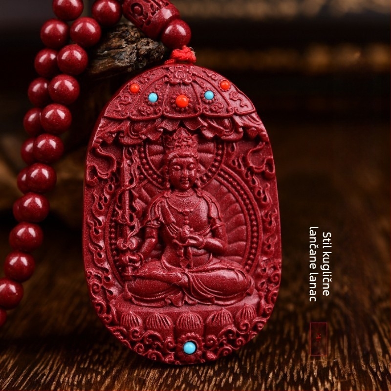 Ogrlica s pandantom Amitabha Buda od cinnabara, zaštitnik Tigrove godine, srednjovjekovni stil, proljeće 2024