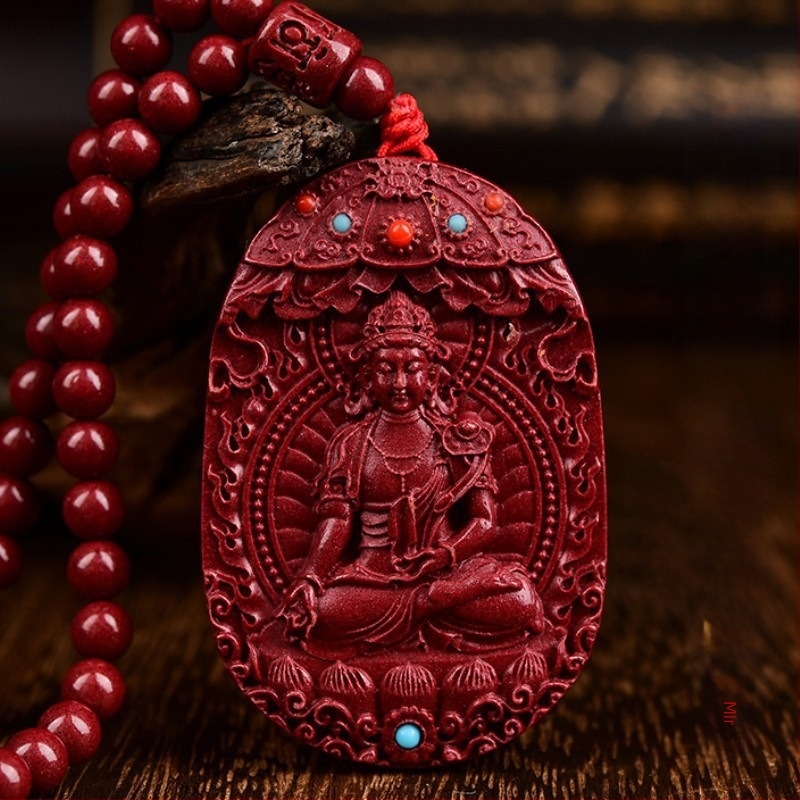 Ogrlica s pandantom Amitabha Buda od cinnabara, zaštitnik Tigrove godine, srednjovjekovni stil, proljeće 2024